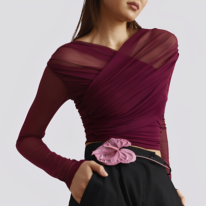 Meghan - Stylowa, marszczona bluzka z długim rękawem dla kobiet