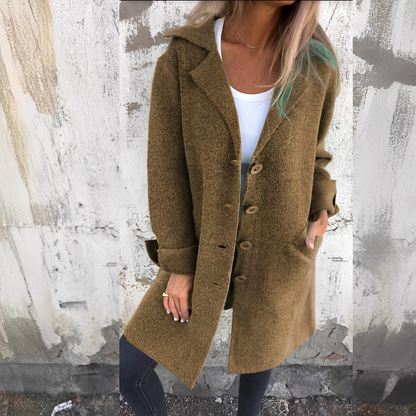 Odile - Długi płaszcz damski z klapami, o swobodnym kroju