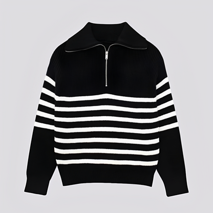 Christine - Nowoczesny sweter w paski z suwakiem dla kobiet