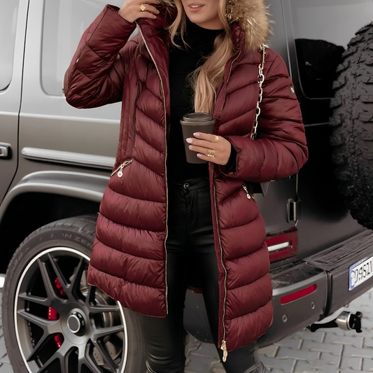 Caroline - Stylowa damska kurtka z futrzanym kołnierzem