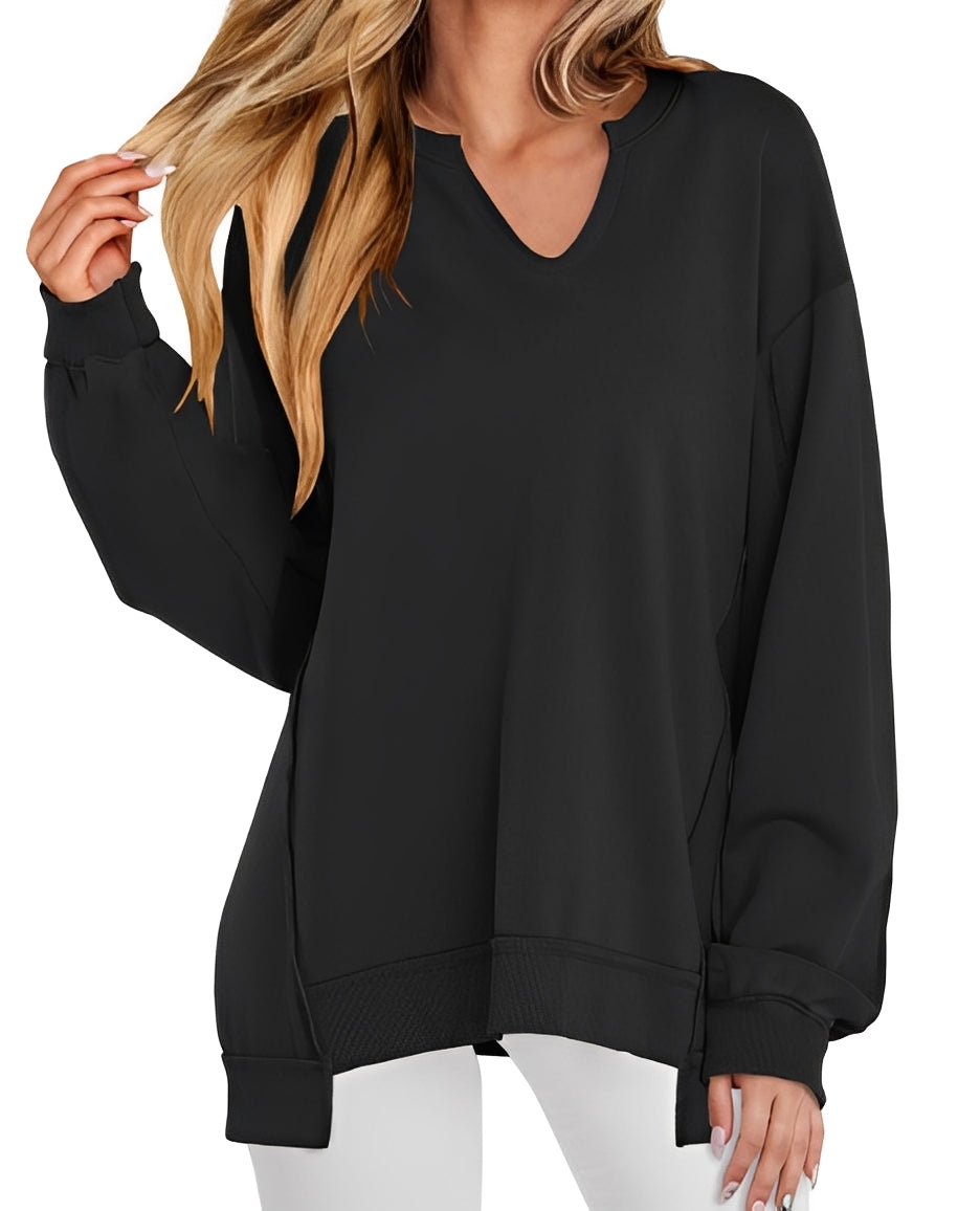 Maggie - Swobodny sweter w paski z dekoltem V dla kobiet