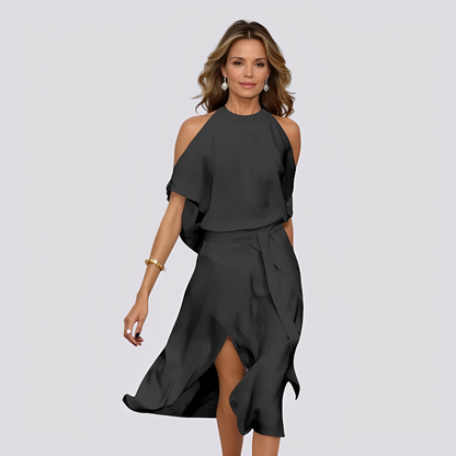 Deborah - Stylowa długa sukienka z wycięciami na ramionach dla kobiet