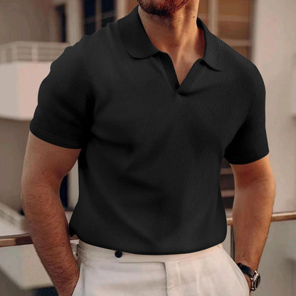 David - Prosta koszulka polo z waflowego materiału dla mężczyzn