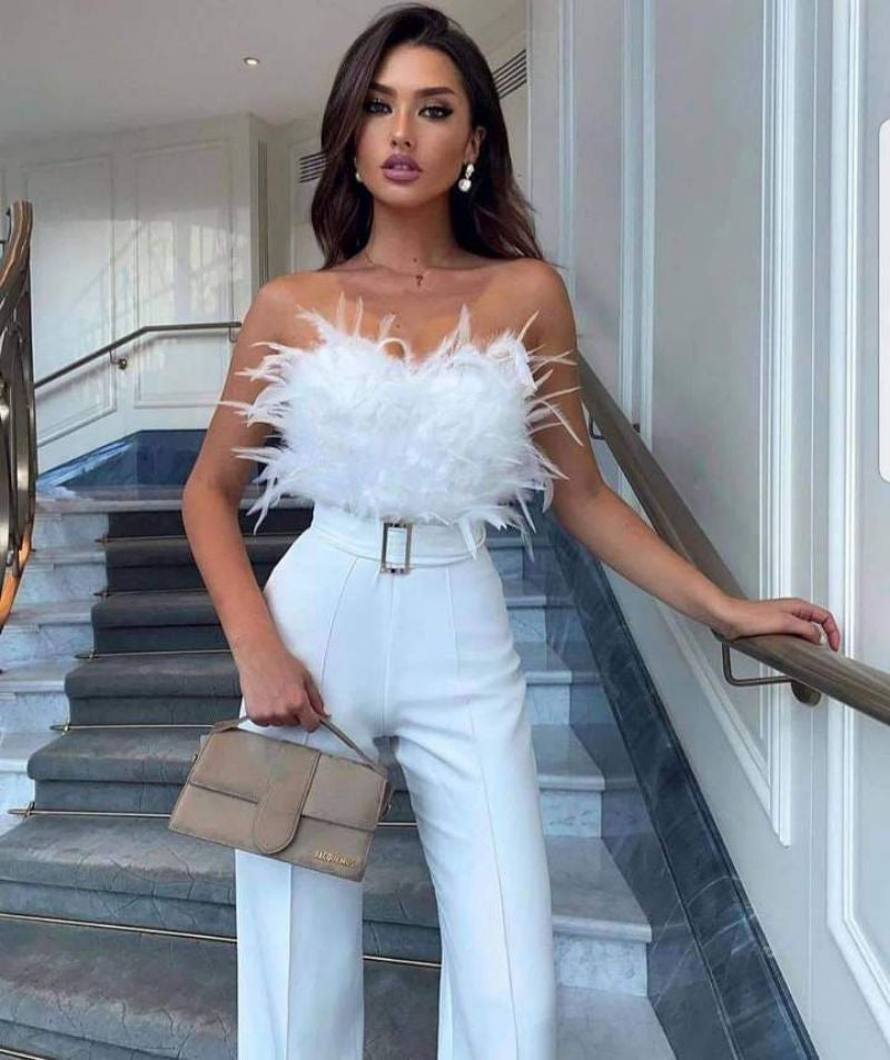 Frola - Elegancki kombinezon z bandeau topem