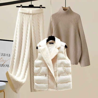 Lucie - Modny zestaw dzianinowy 3-częściowy dla kobiet