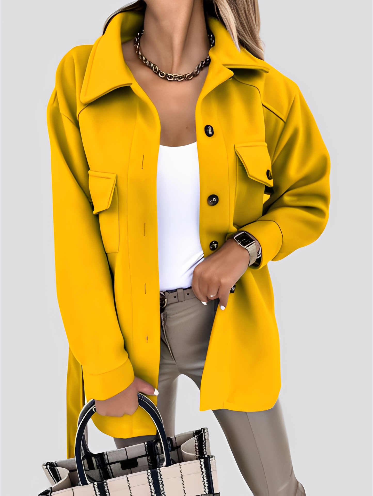 Tiffanie - Nowoczesna, lekka damska kurtka wełniana z klapami