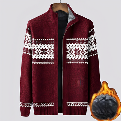 Charley - Wełniany sweter z podszewką typu Sherpa i zimowym wzorem dla mężczyzn