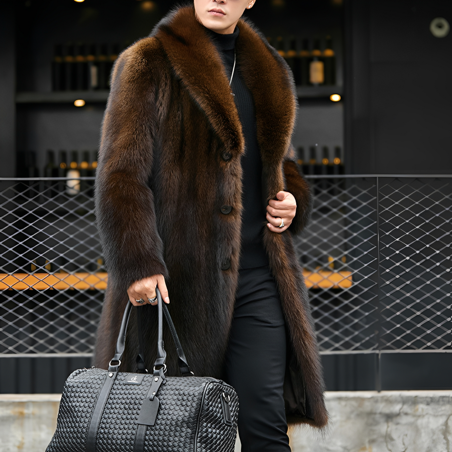 Matteo - Elegancki długi futro płaszcz dla mężczyzn