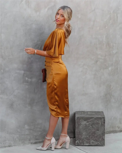 Aisha - Glamourosna Drapé Midi-Sukienka dla Kobiet
