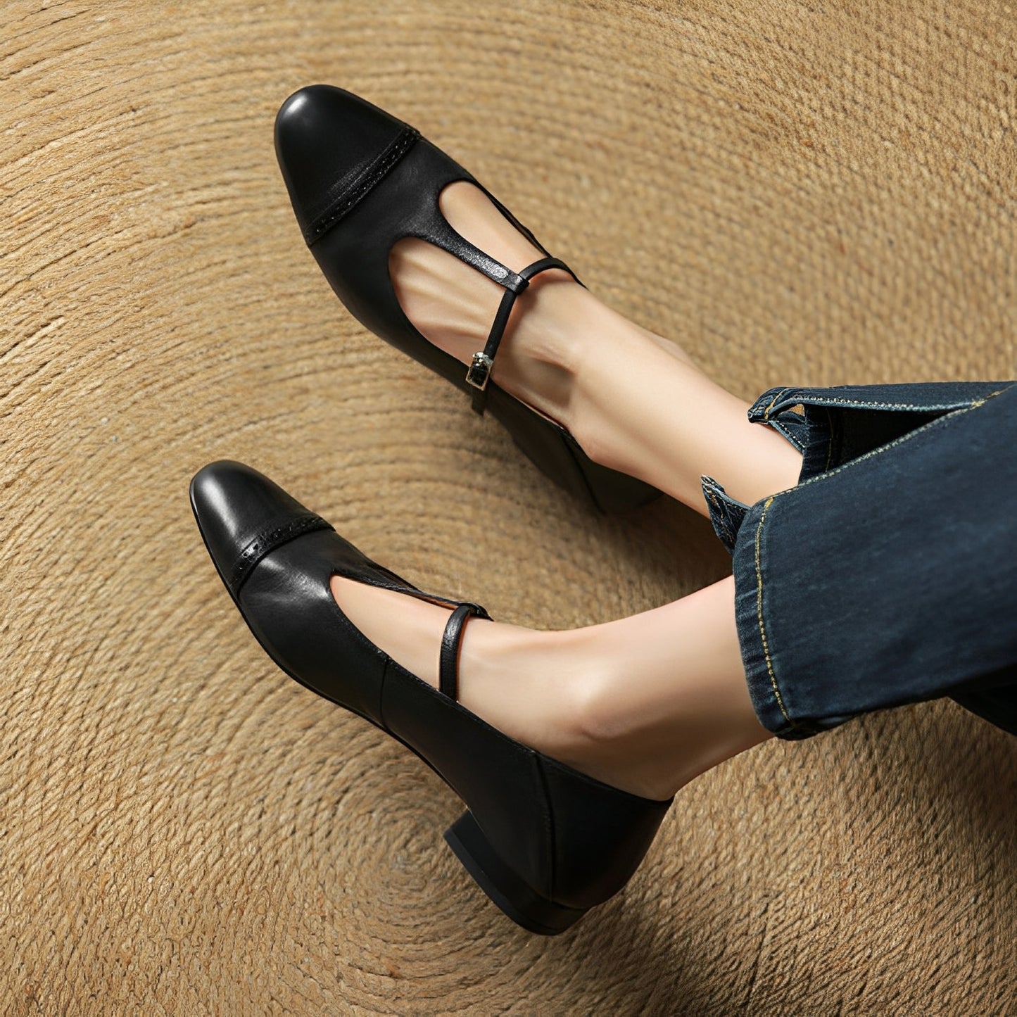 Bella - Swobodne skórzane baleriny z T-kształtną zapięcią dla kobiet