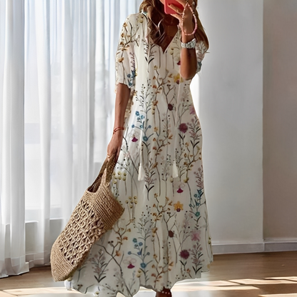 Alica - Swobodna sukienka z dekoltem V dla kobiet na co dzień