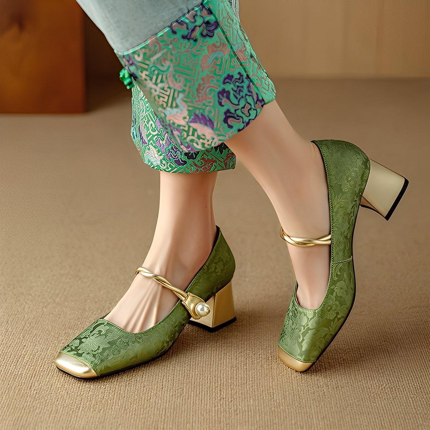 Evelyn - Stylowe, zdobione jedwabne sandały na obcasie dla kobiet