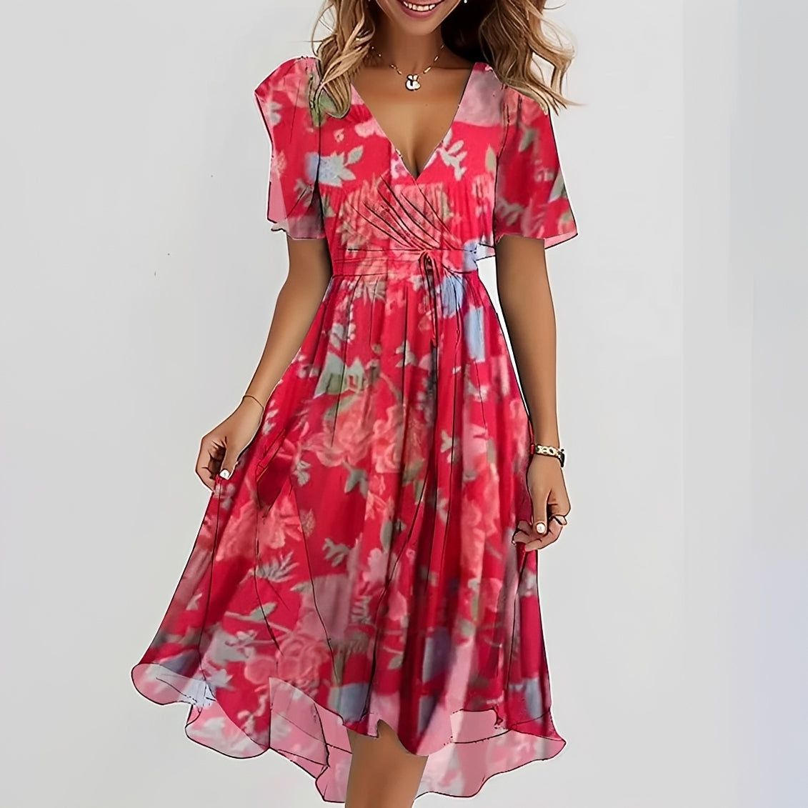 Gemma - Stylowa sukienka midi z krótkimi rękawami dla kobiet