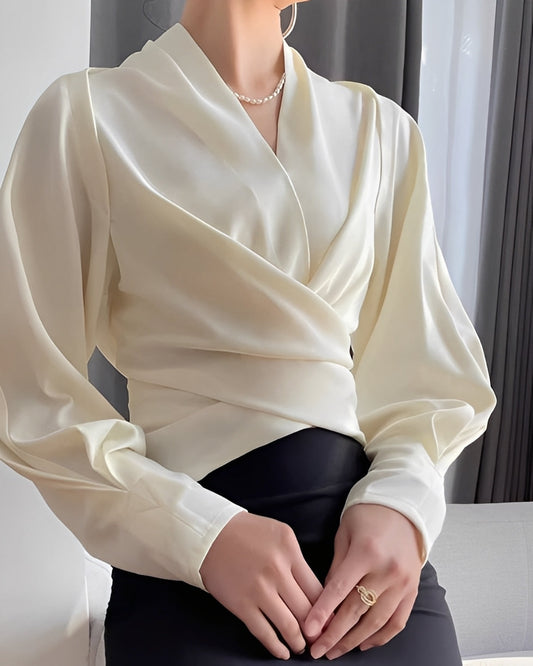 Annora - Elegancka damska bluzka satynowa z długim rękawem