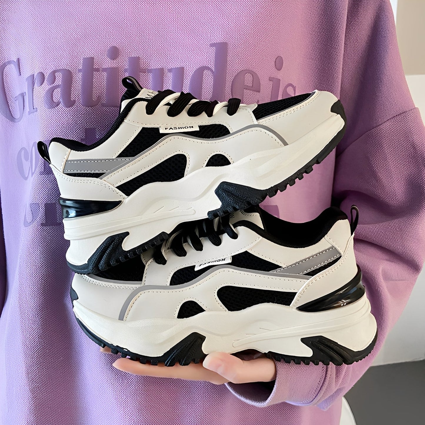 Rachel - Luźne mesh sneakersy z wysokim obcasem dla kobiet