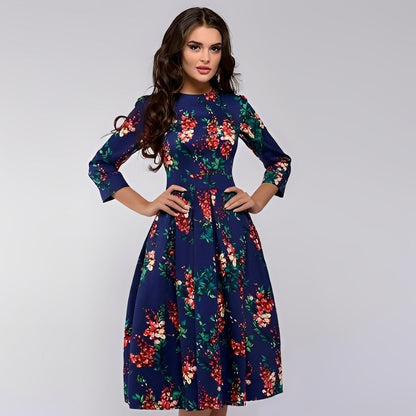 Catherine - Stylowa sukienka A-linia z kwiatowym wzorem dla kobiet