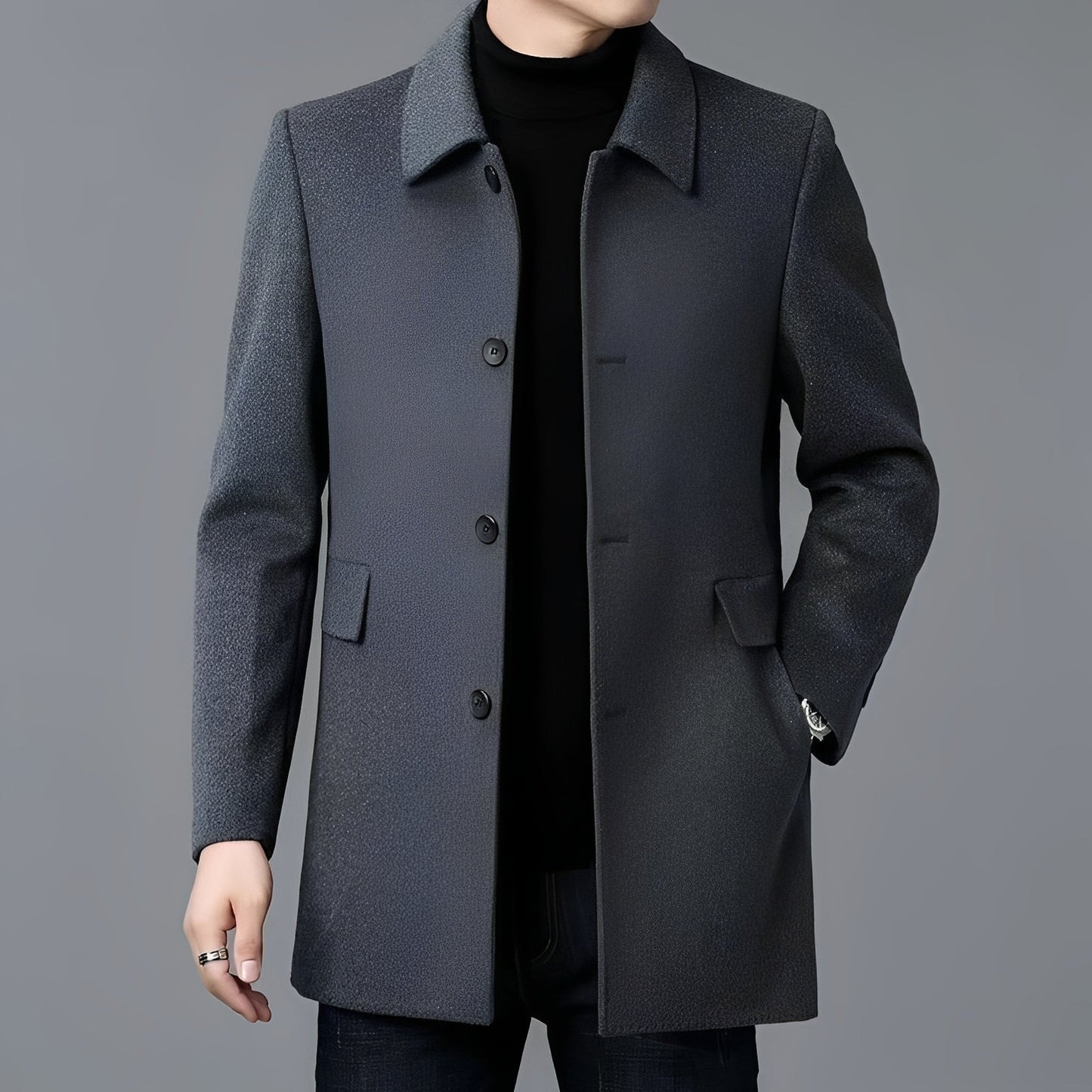 Jerry - Męski, elegancki płaszcz wełniany jednorzędowy