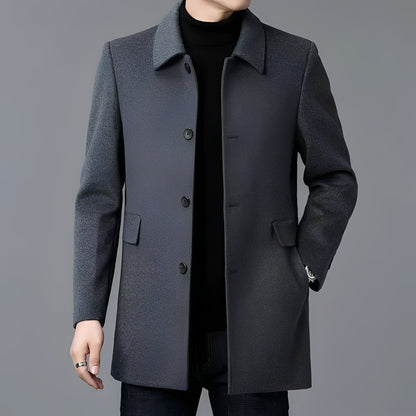 Jerry - Męski, elegancki płaszcz wełniany jednorzędowy