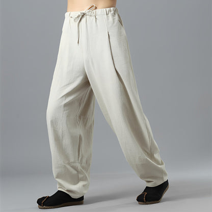 Alfred - Męskie, luźne spodnie lniane z szerokimi nogawkami