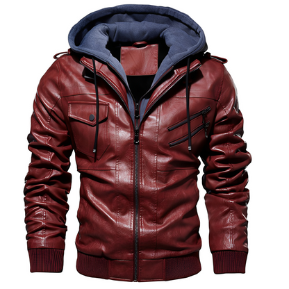 Brian - Nowoczesna męska skórzana kurtka z kapturem
