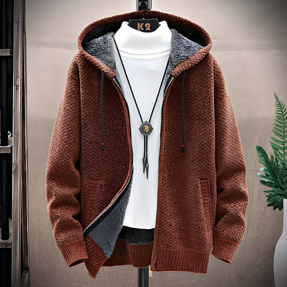 Roni - Męska nowoczesna bluza z kapturem z dzianiny z polarową podszewką