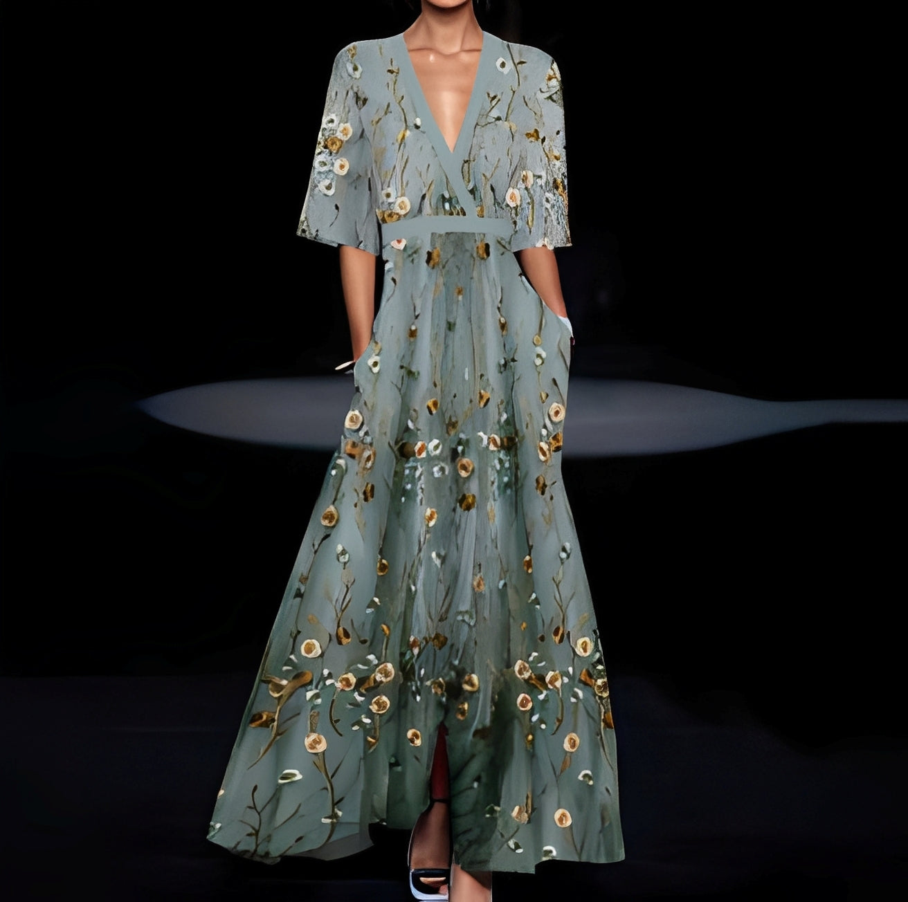 Débora - Szykowna długa suknia w kwiaty dla kobiet