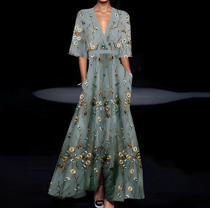 Débora - Szykowna długa suknia w kwiaty dla kobiet