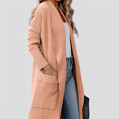 Chantal - Swobodny długi tweedowy kardigan damski