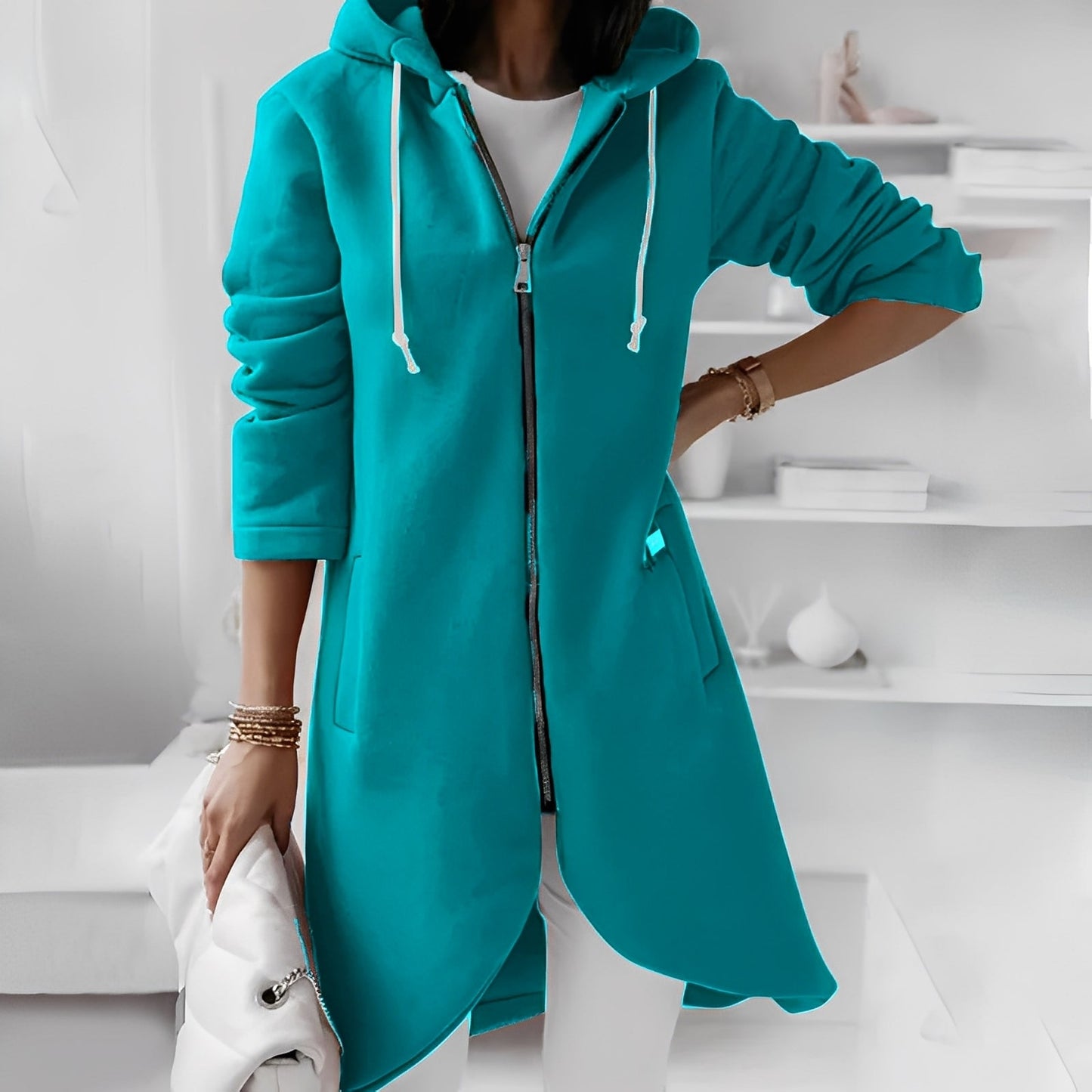 Josepha - Luźna długa kurtka z kapturem dla kobiet