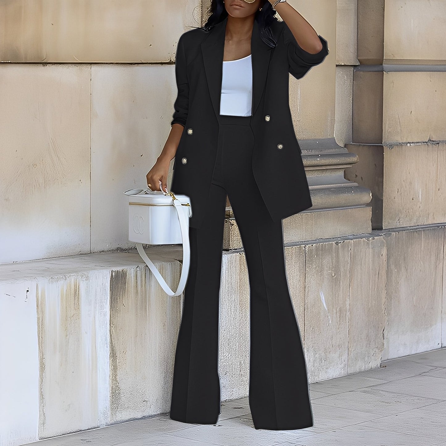 Mélanie - Długi elegancki formalny blezer damski zestaw