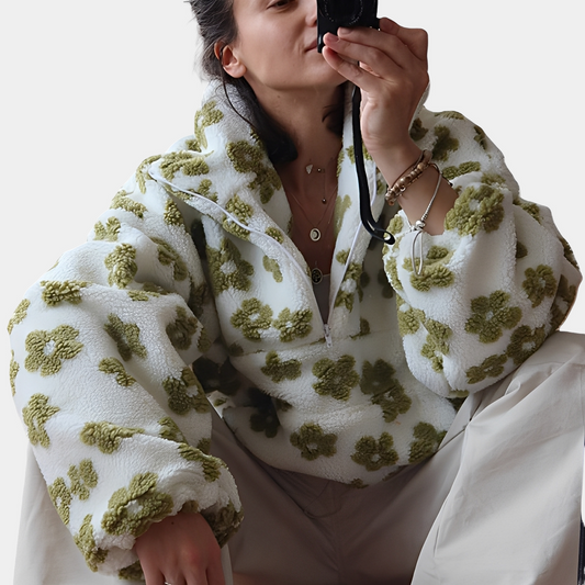 Elizabeth - Stylowy Pulower Sherpa z Kwiatowymi Wzorem dla Kobiet