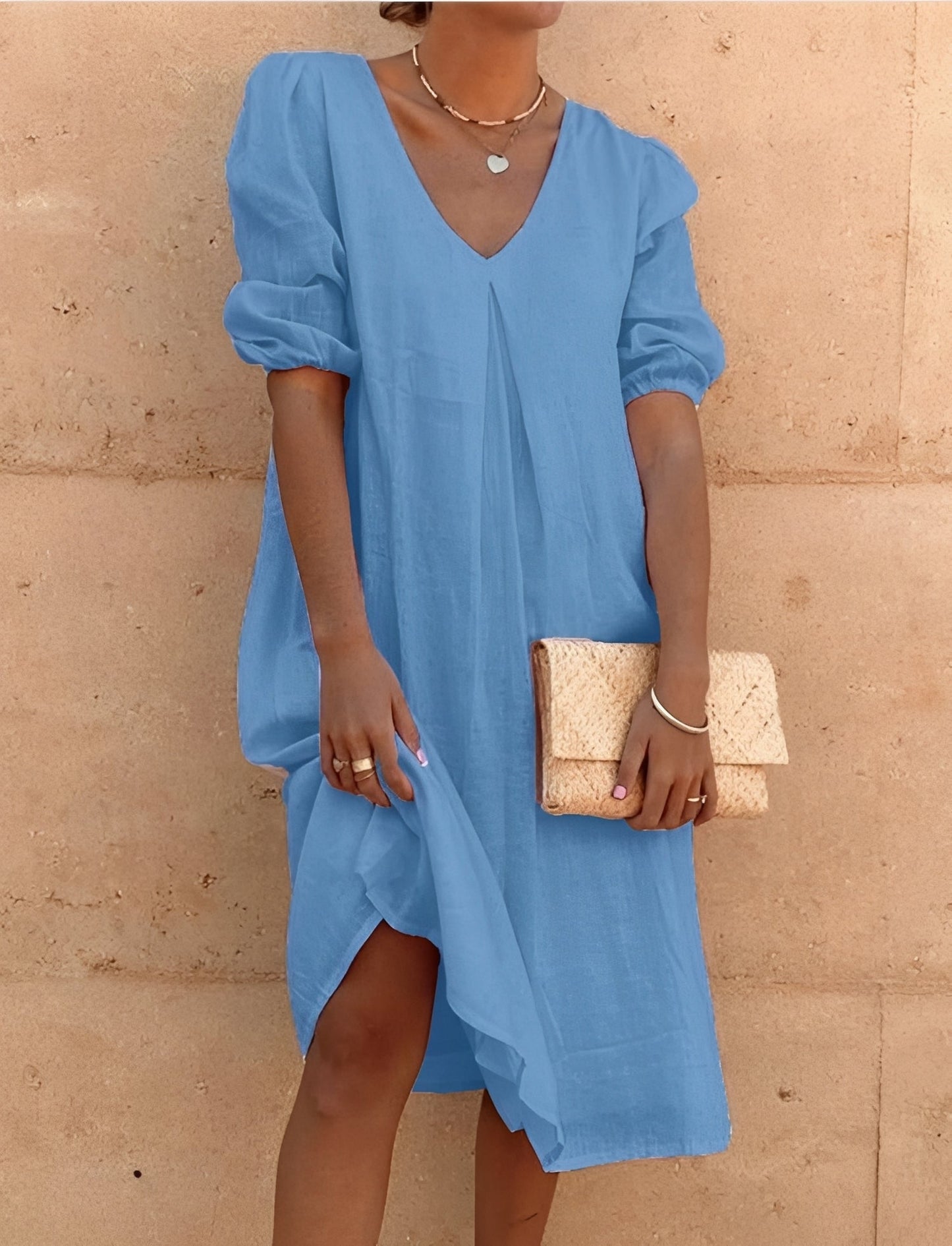 Nancy - Swobodne, luźno szyte midi sukienka dla kobiet