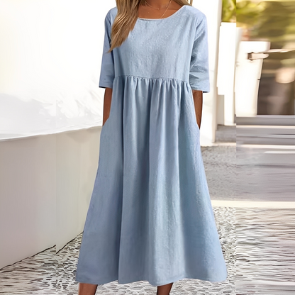 Sylvette - Damska sukienka bawełniana z okrągłym dekoltem