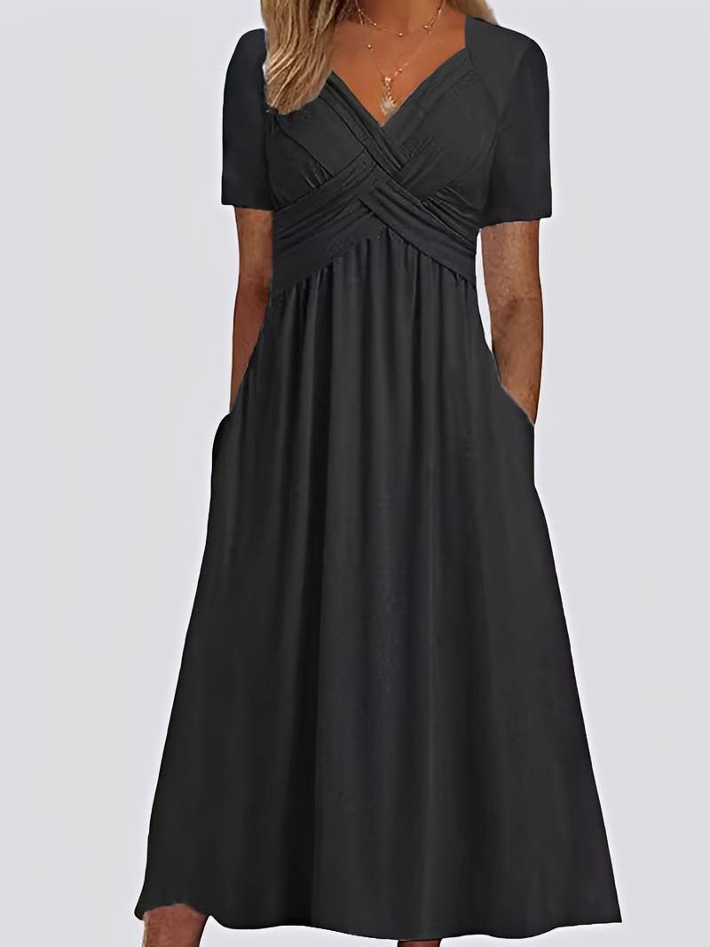 Salma - Swobodna sukienka midi z krótkimi rękawami dla kobiet