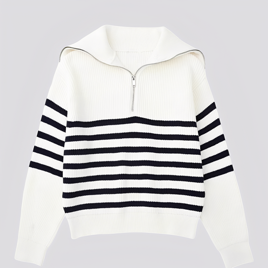 Christine - Nowoczesny sweter w paski z suwakiem dla kobiet