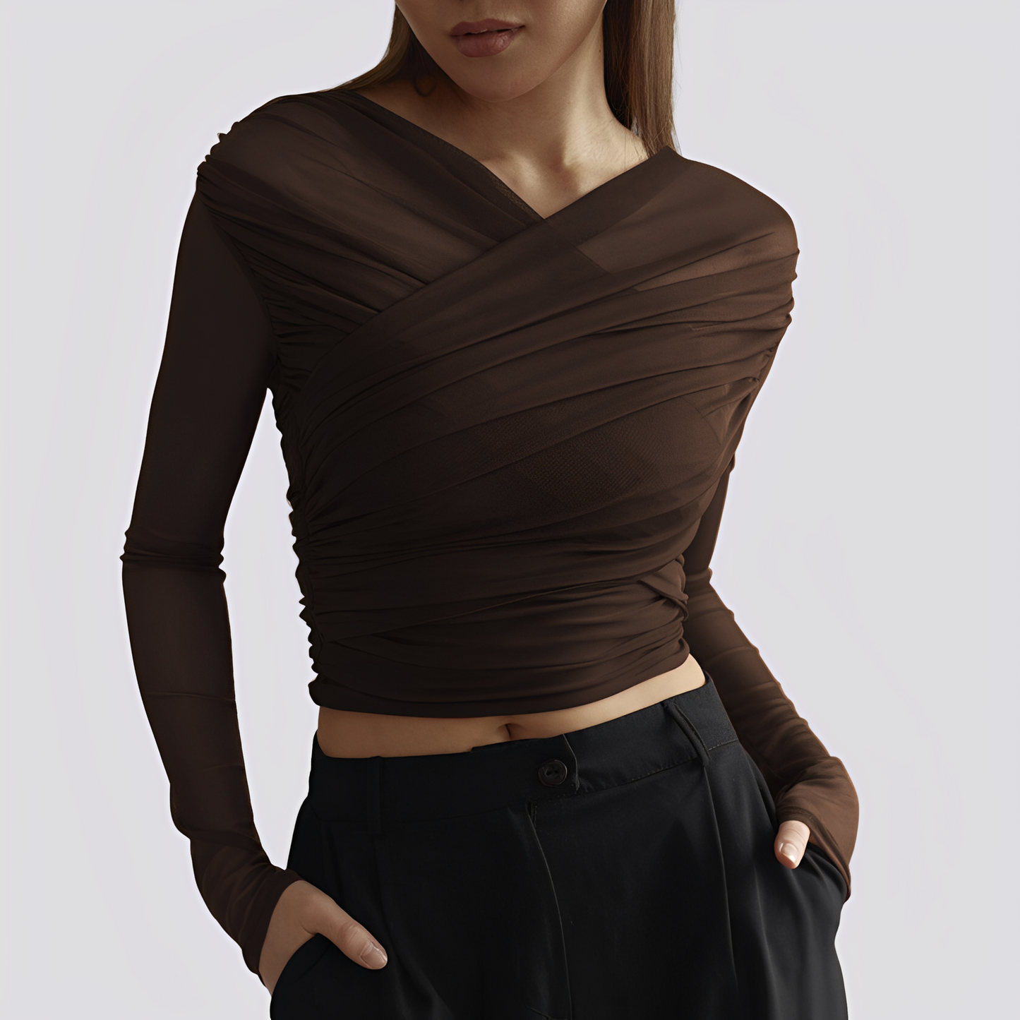 Meghan - Stylowa, marszczona bluzka z długim rękawem dla kobiet