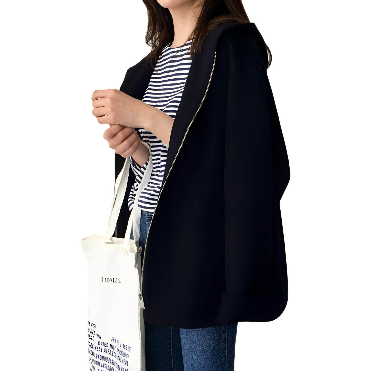 Julie - Luźny, wełniany płaszcz z zamkiem dla kobiet