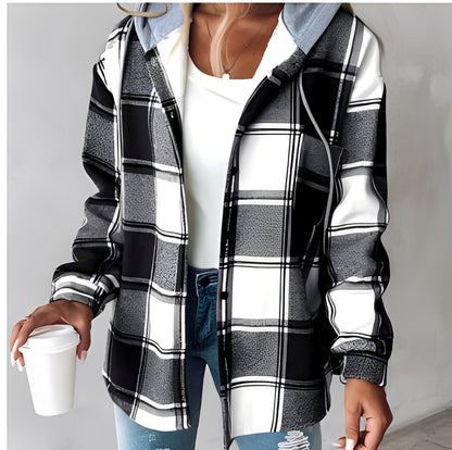 Éliette - Damska zimowa kurtka z kapturem w kratkę