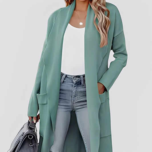 Chantal - Swobodny długi tweedowy kardigan damski