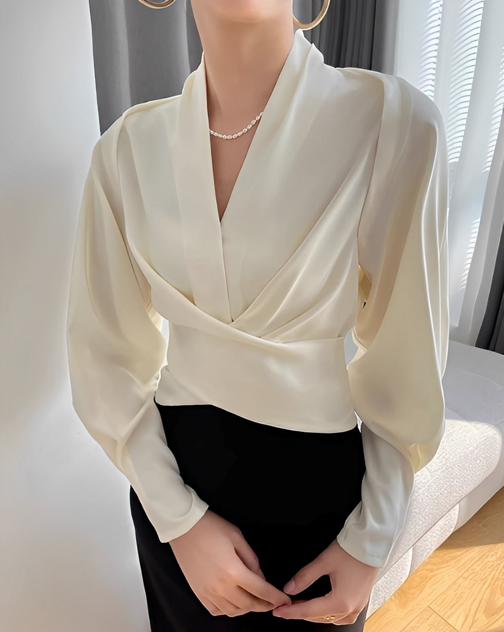 Annora - Elegancka damska bluzka satynowa z długim rękawem