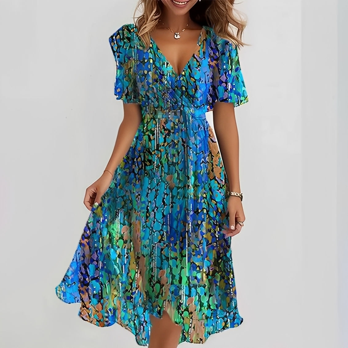 Gemma - Stylowa sukienka midi z krótkimi rękawami dla kobiet