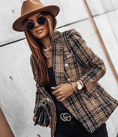 Cheri - Stylowy, dobrze dopasowany żakiet w kratę dla kobiet