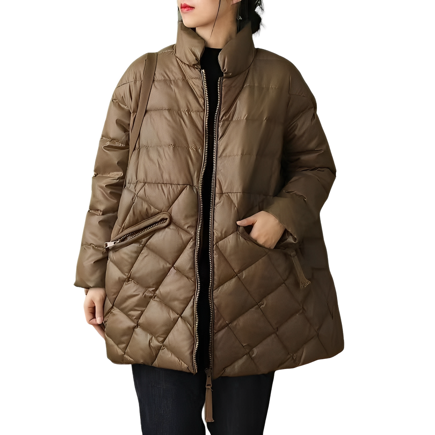 Amanda - Puchowy płaszcz oversize z kieszeniami dla kobiet