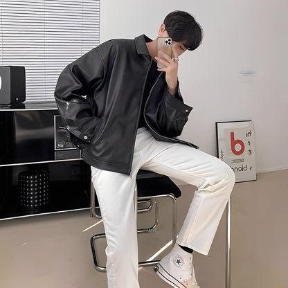 Lohan - Kurtka bomber oversize skórzana dla mężczyzn