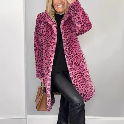 Ellen - Stylowy pluszowy płaszcz z nadrukiem dla kobiet