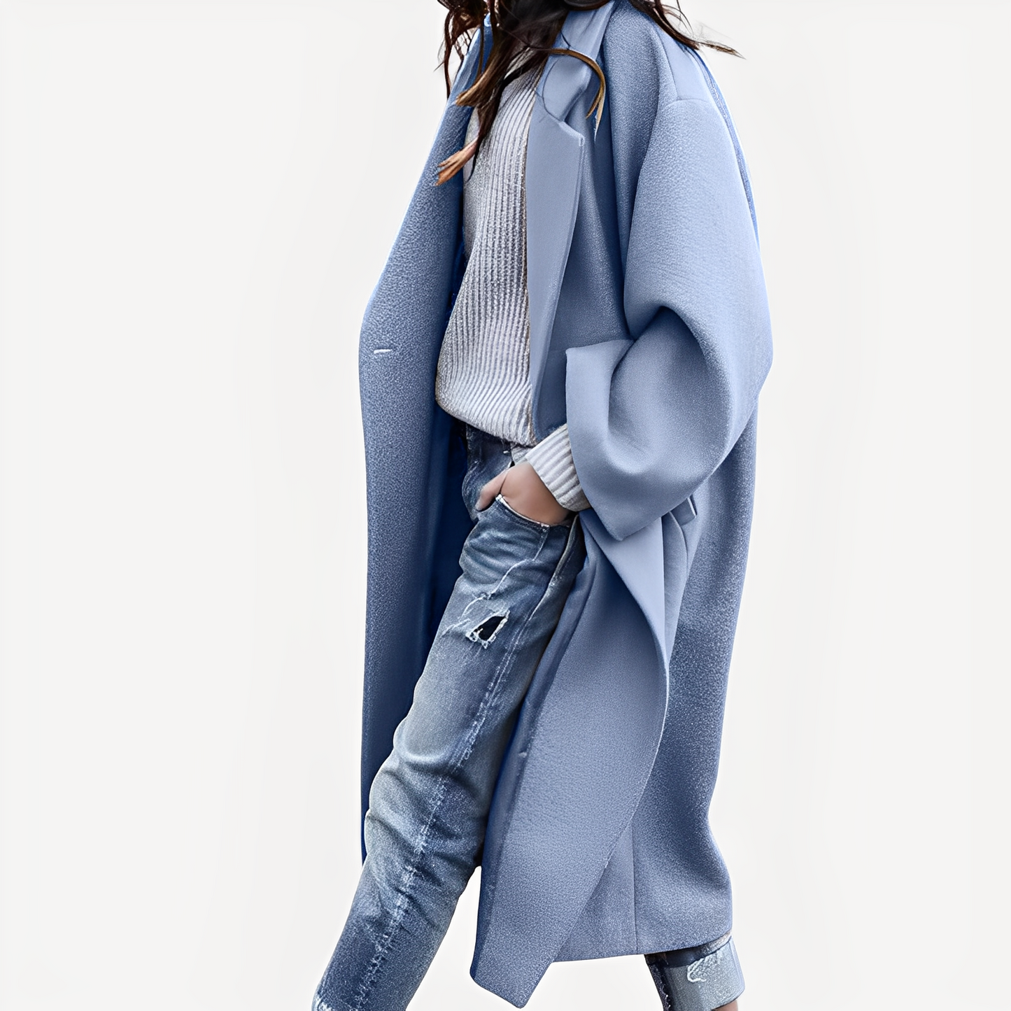 Camellia - Luźny długi płaszcz wełniany dla kobiet