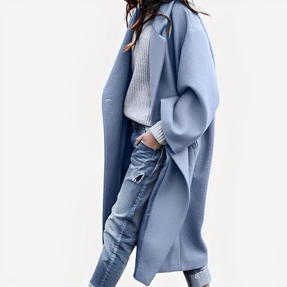 Camellia - Luźny długi płaszcz wełniany dla kobiet