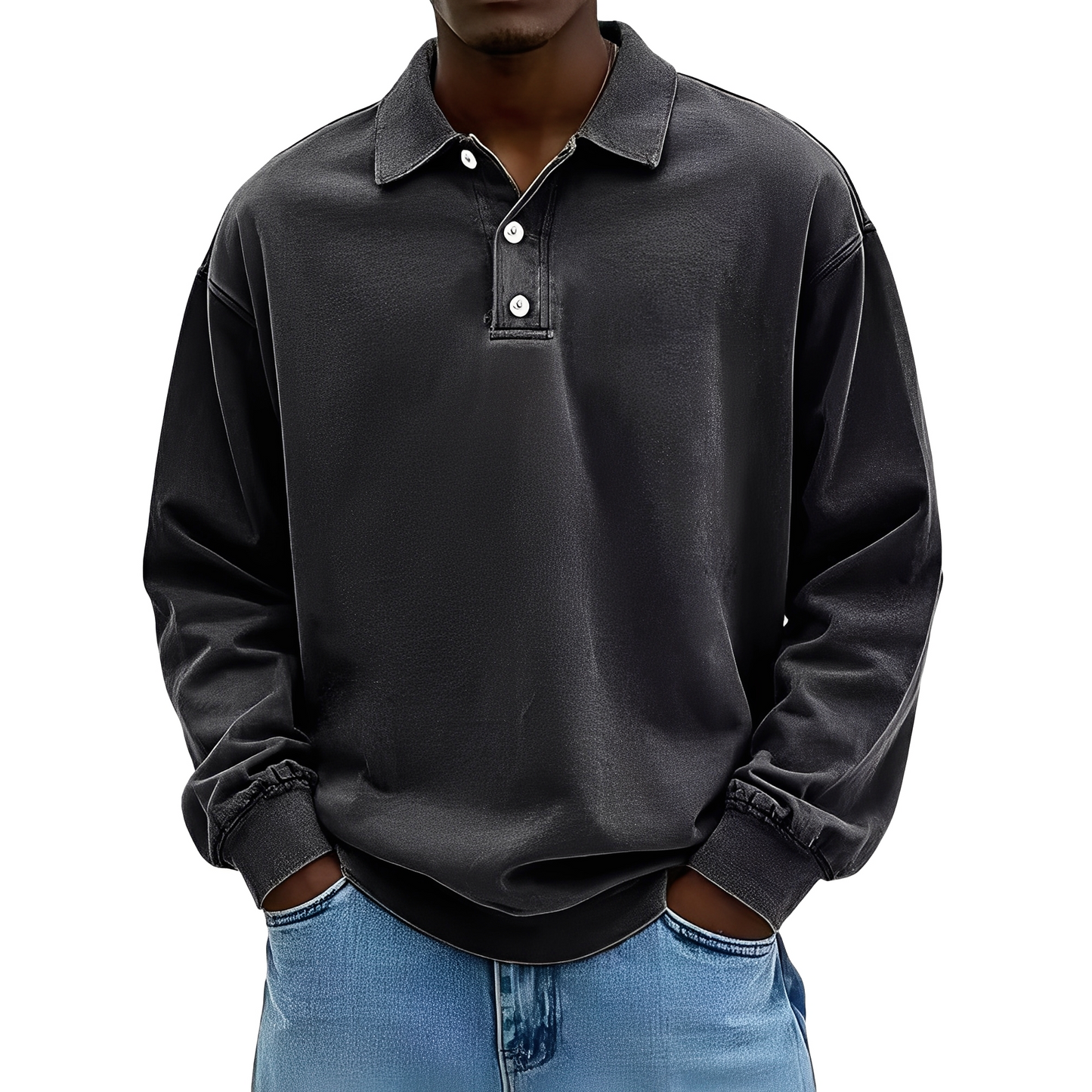 Chris - Klasyczna męska koszulka z grubego materiału z długimi rękawami