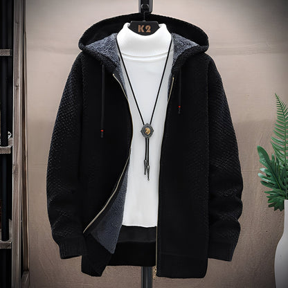 Roni - Męska nowoczesna bluza z kapturem z dzianiny z polarową podszewką