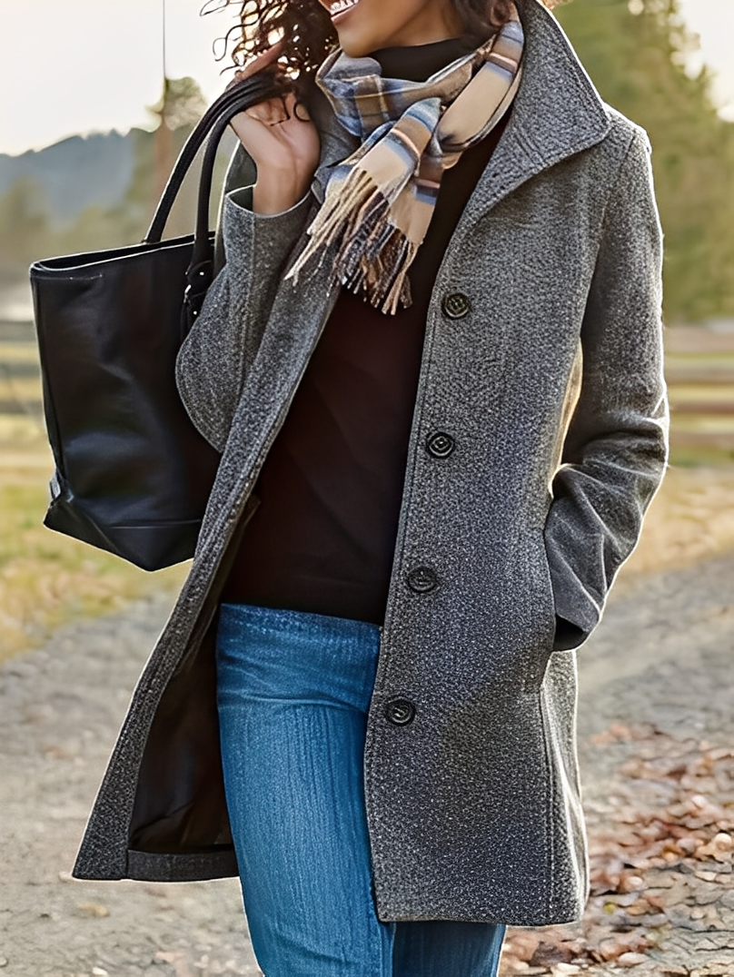 Jaclyn - Stylowy, praktyczny damski płaszcz tweedowy